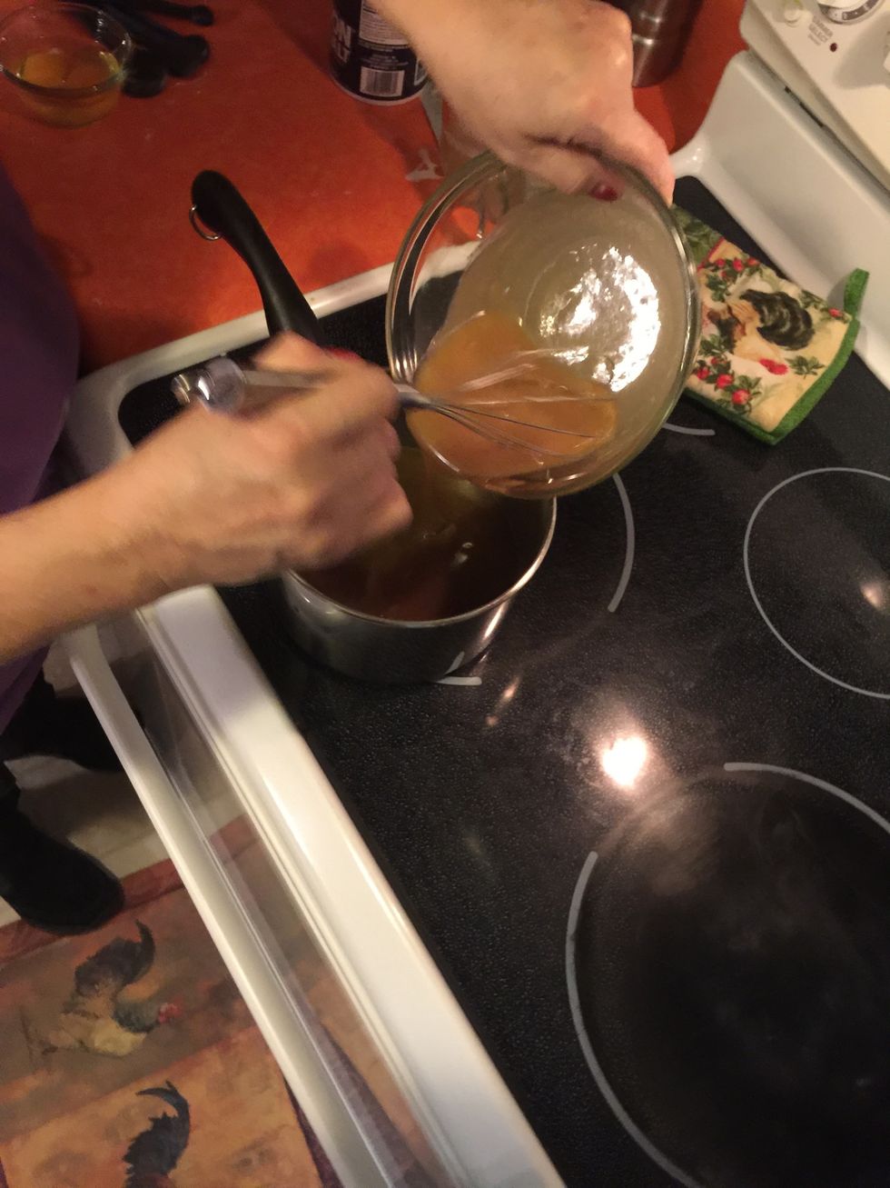 After you've whisked it up good pour it back into the pan and keep whisking until smooth