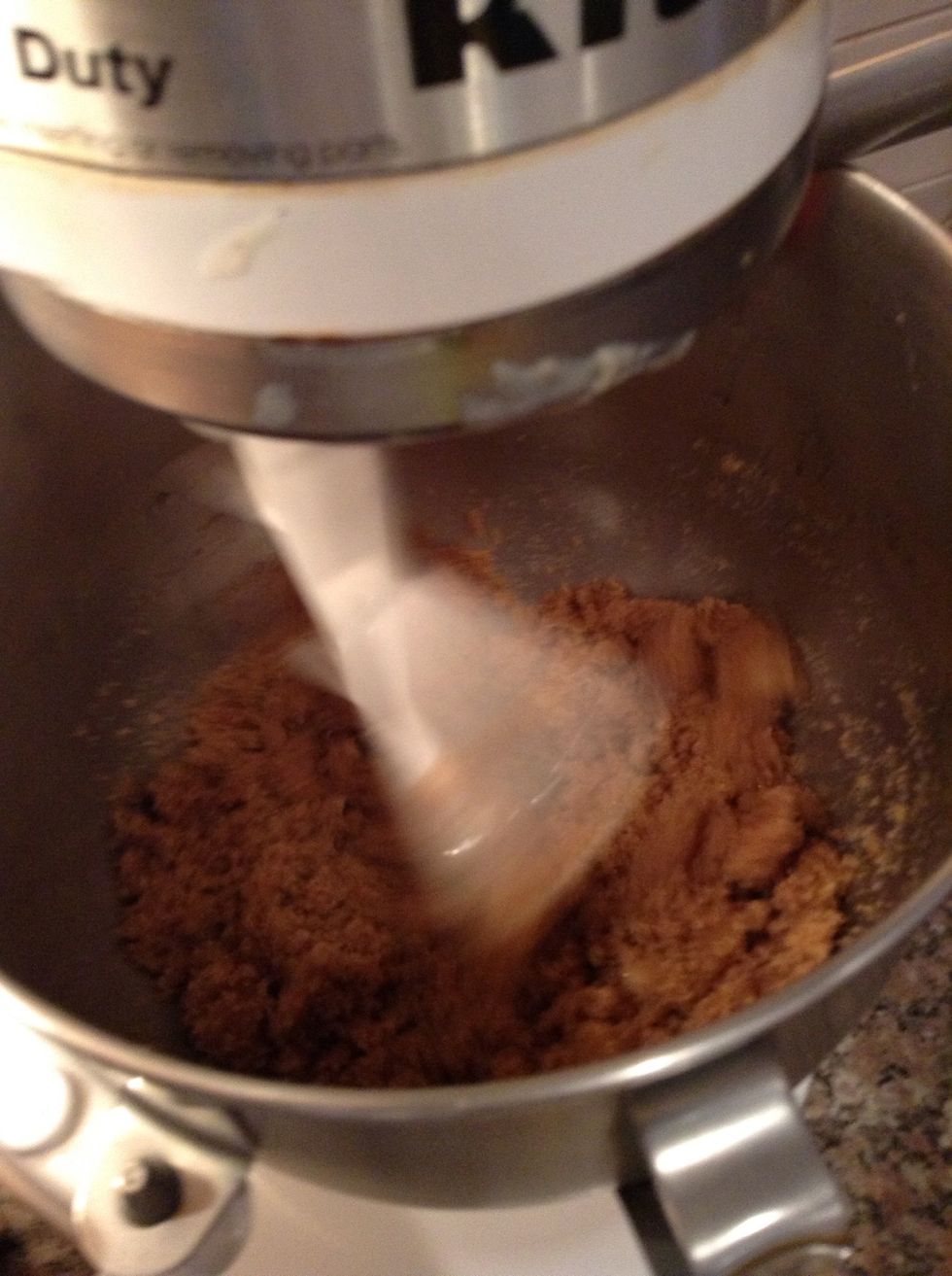 After your butter has just chilled, mix in electric mixer with brown sugar until texture is smooth & fluffy.