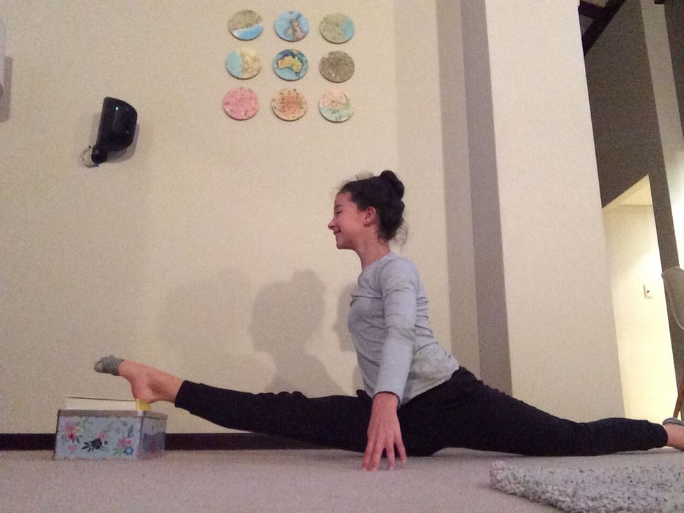 After your main stretches is complete, try and attempt an "over-split". Never heard of it? Simply do a split with your front leg on a box.