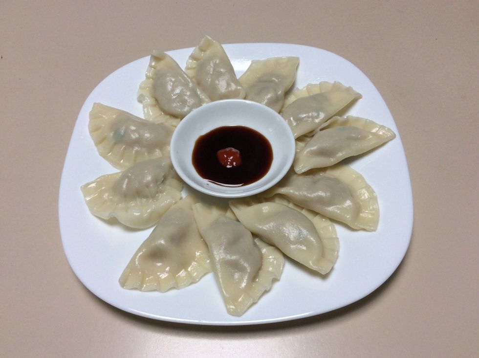 Afterwards for dipping, add soy sauce and add hot sauce if it is desired. Enjoy!