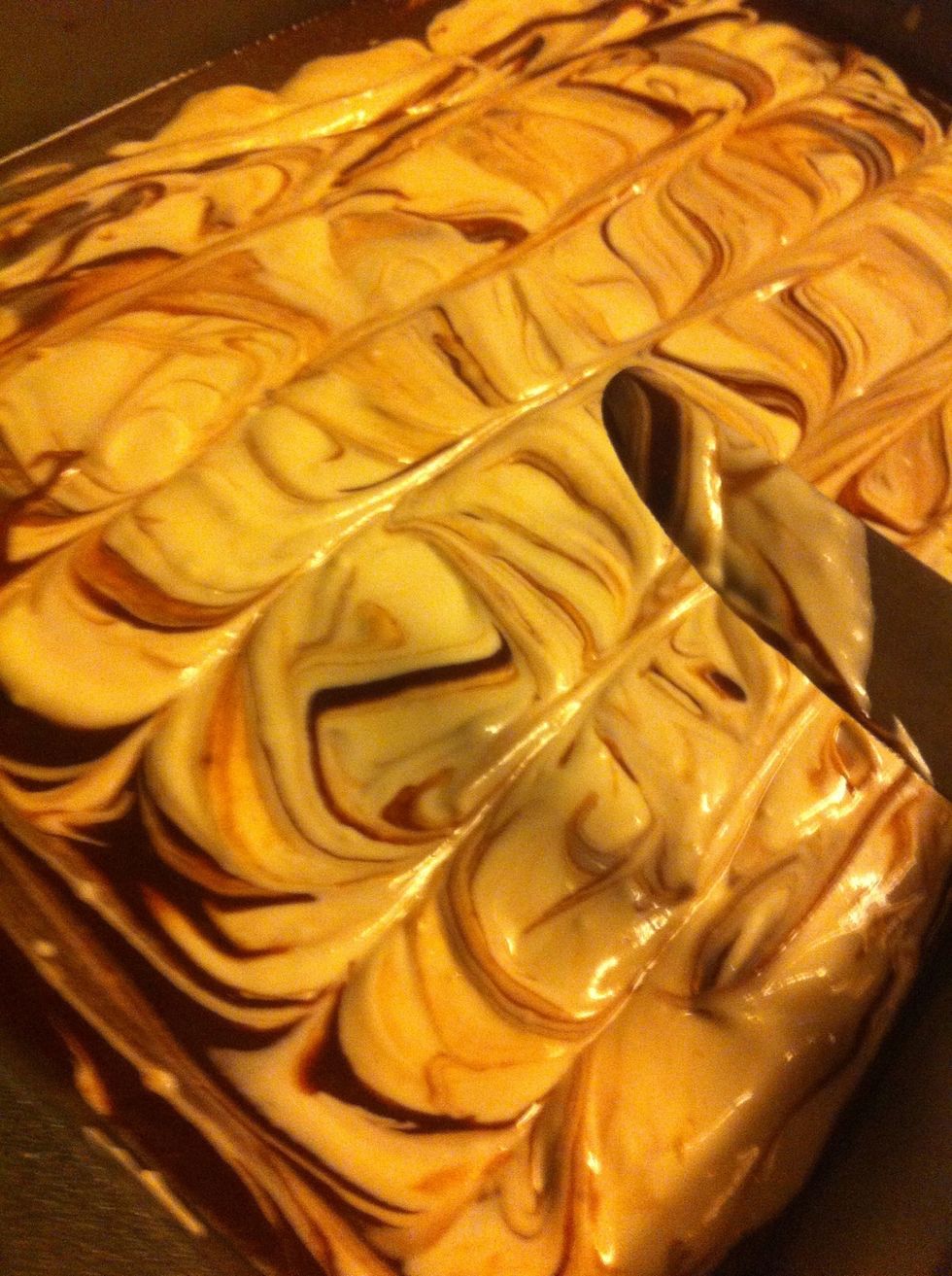 Afterwards, grab a butter knife or whatever you want to work with and stab the mix and wiggle it around to create swirls \ud83d\ude0b