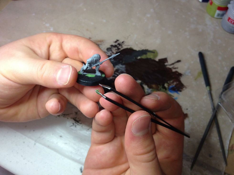 Again, clean the tweezers. Leave the green stuff to harden overnight.