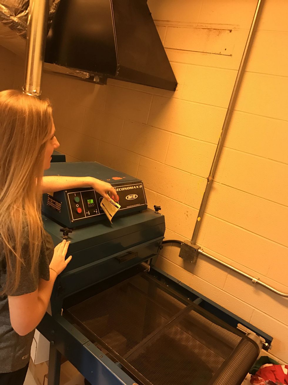 Again, double check the dryer unit is on and still set at 975, also make sure it is set at the correct speed at about 1. If the shirt is thinner, you may want to speed it up to avoid ink bubbling.