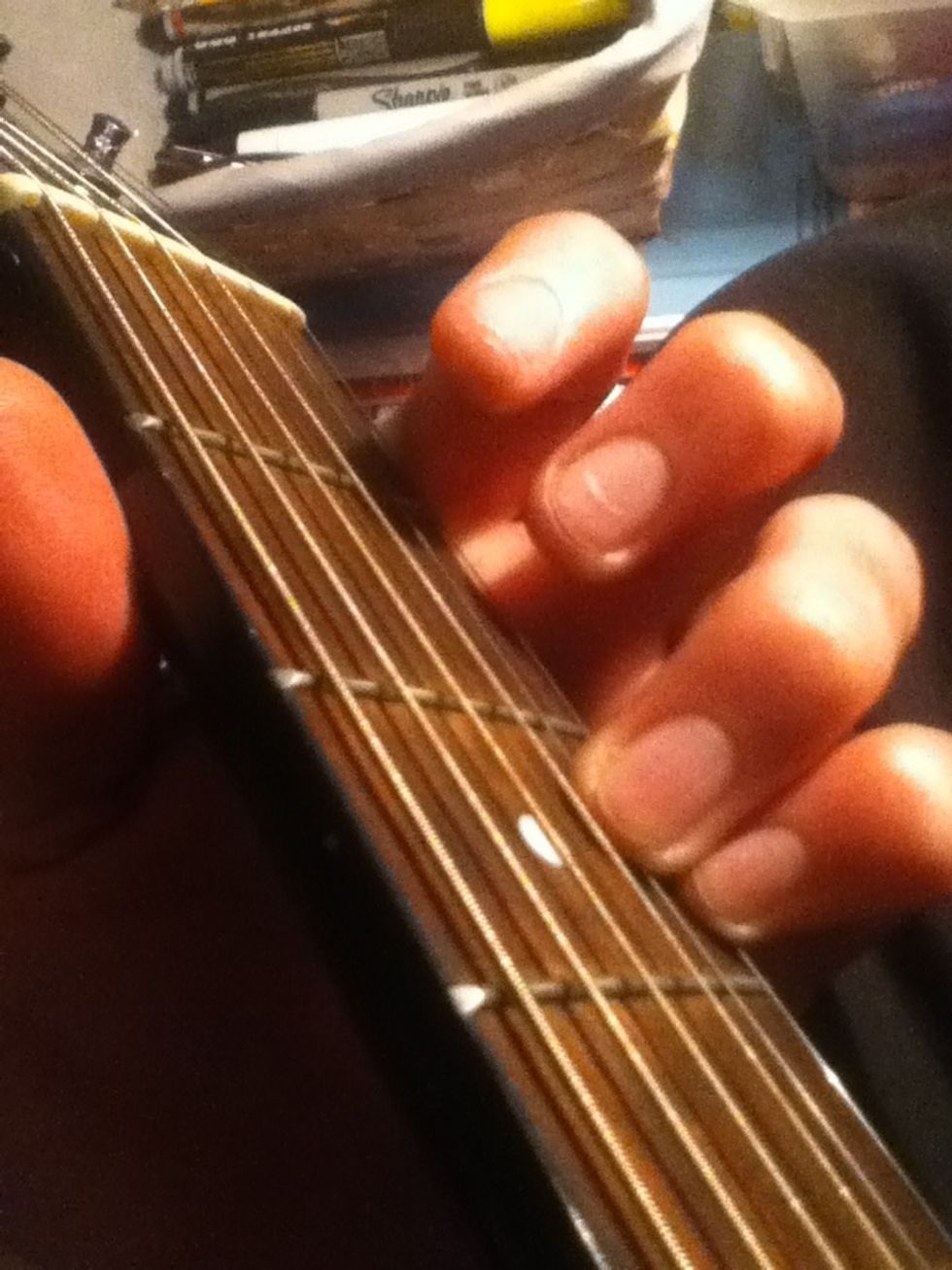 Again leave the ring and pinky where they are. Told you it was simple, and so ya know, after playing these chords for a while, your ring and pinky are going to HURT! But it will get better.