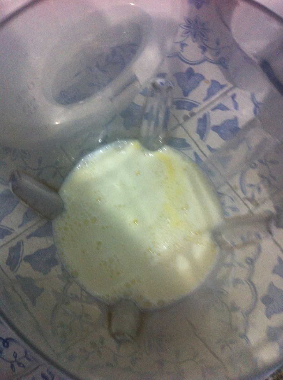 Again put the can of milk into the blender..