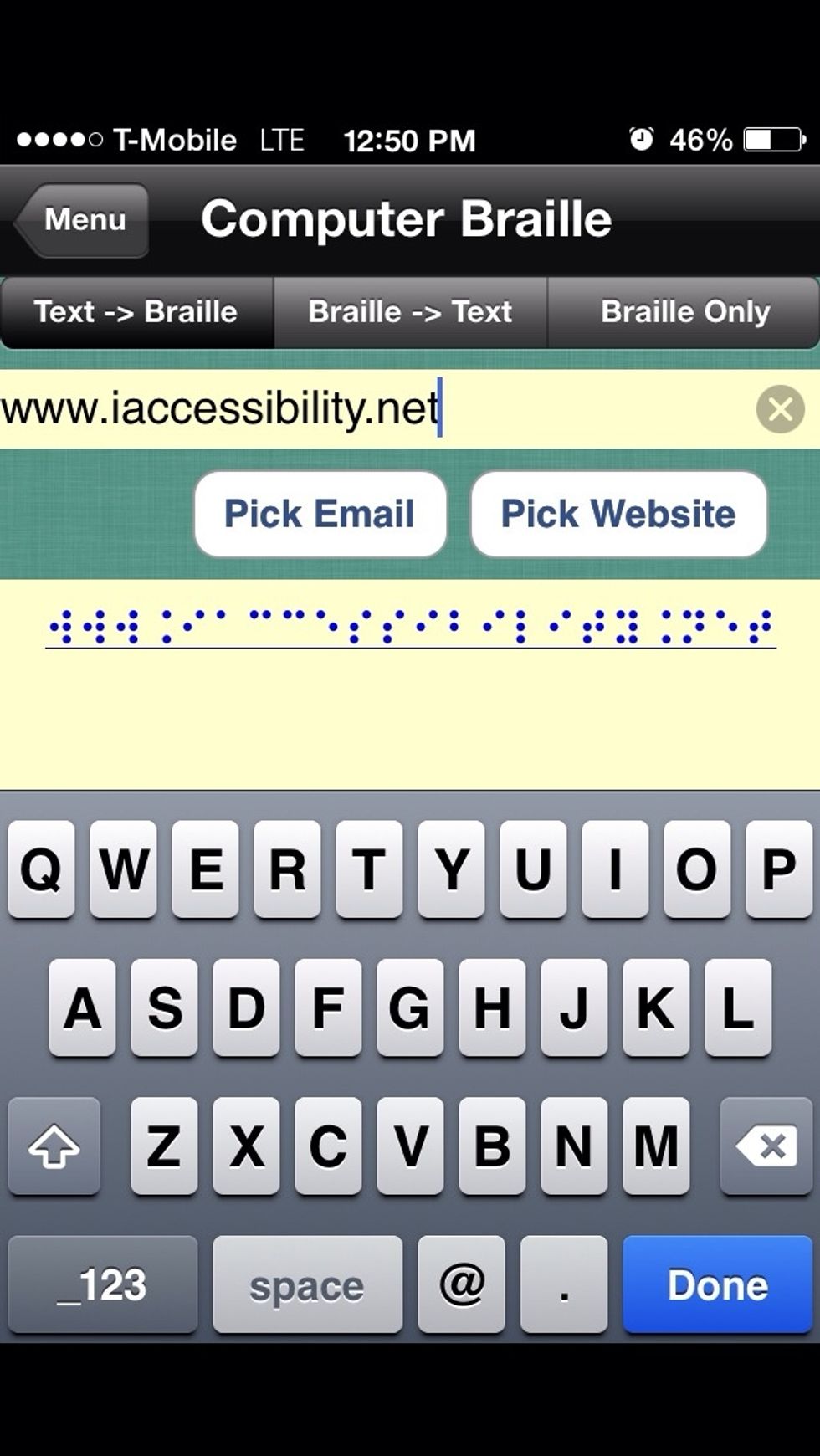 Again, the Apple convert your typed text to Braille.