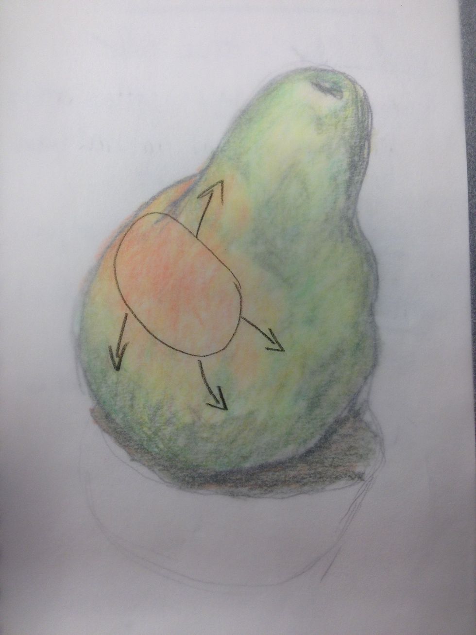 Again, this orange is still on a sphere and it fades out at the edges. Don't forget small details.