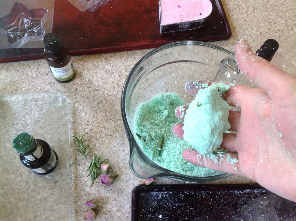 Aim for a consistency that allows you to squeeze the mixture together and for it to just about hold. Add water if necessary, but don't allow it to fizz.