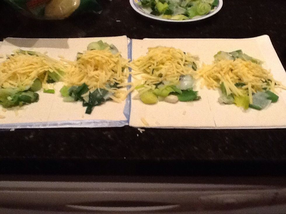 Align leek and cheese like this