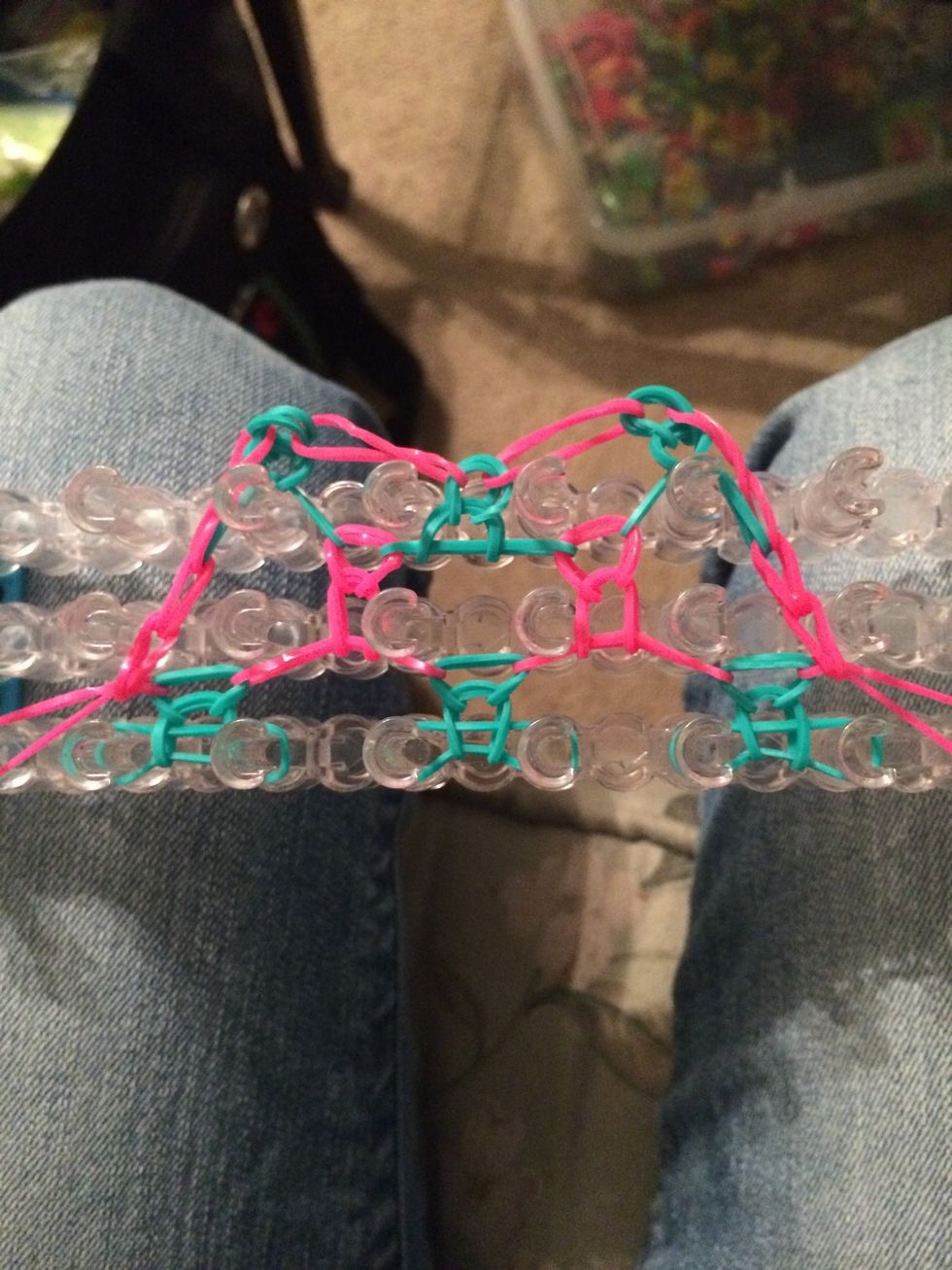 All 3 rows of blue are done and it's time to do the pinks.