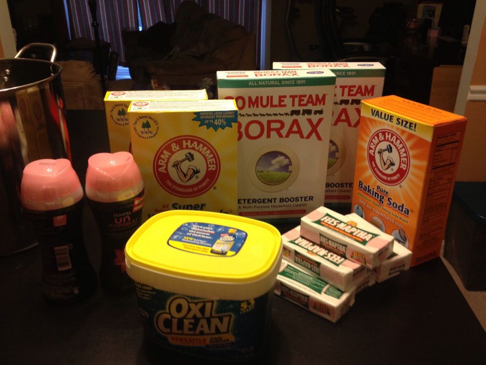 All are found in the laundry section, see supplies for amount and product name