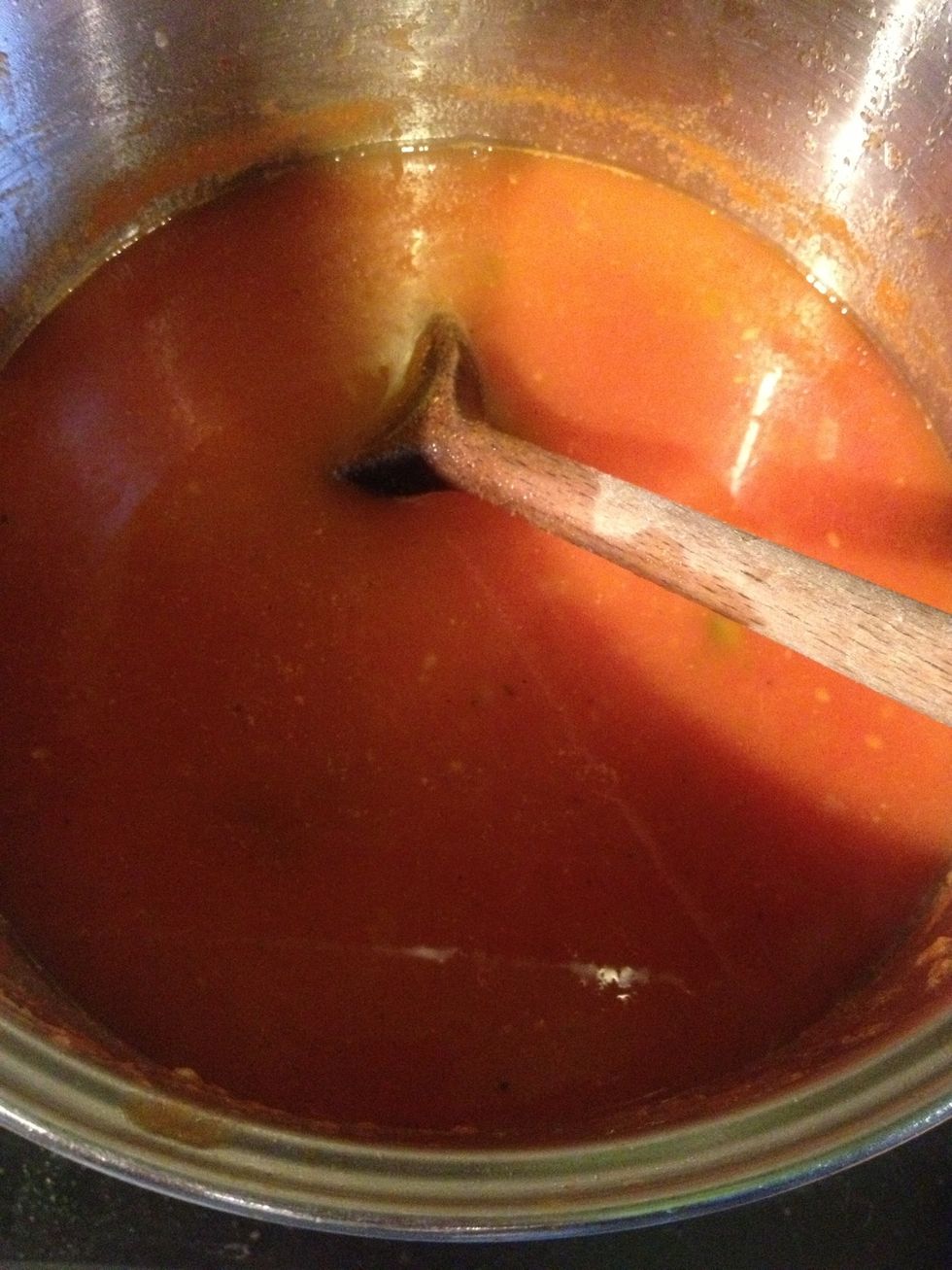 All are removed. Add the stock. Leave in on a low heat for about half an hour.