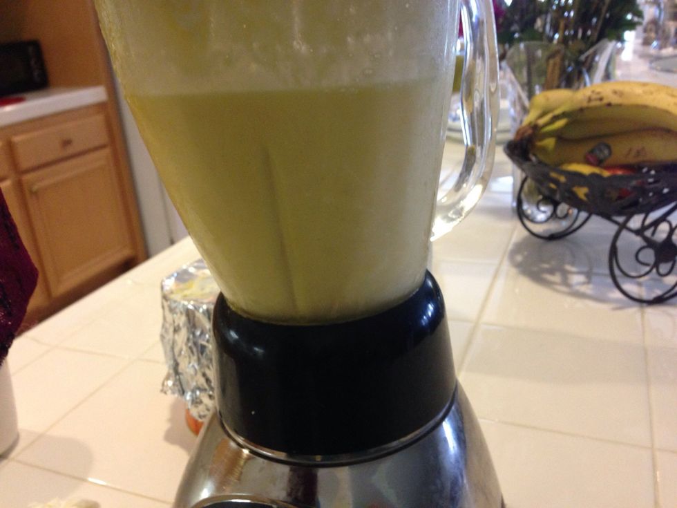 All blended! Time to check! If it is too thick, then add milk, if it is too liquidy then add more yogurt. Add more sugar if needed. But don't if you are going to add ice cream. Blend some more and...