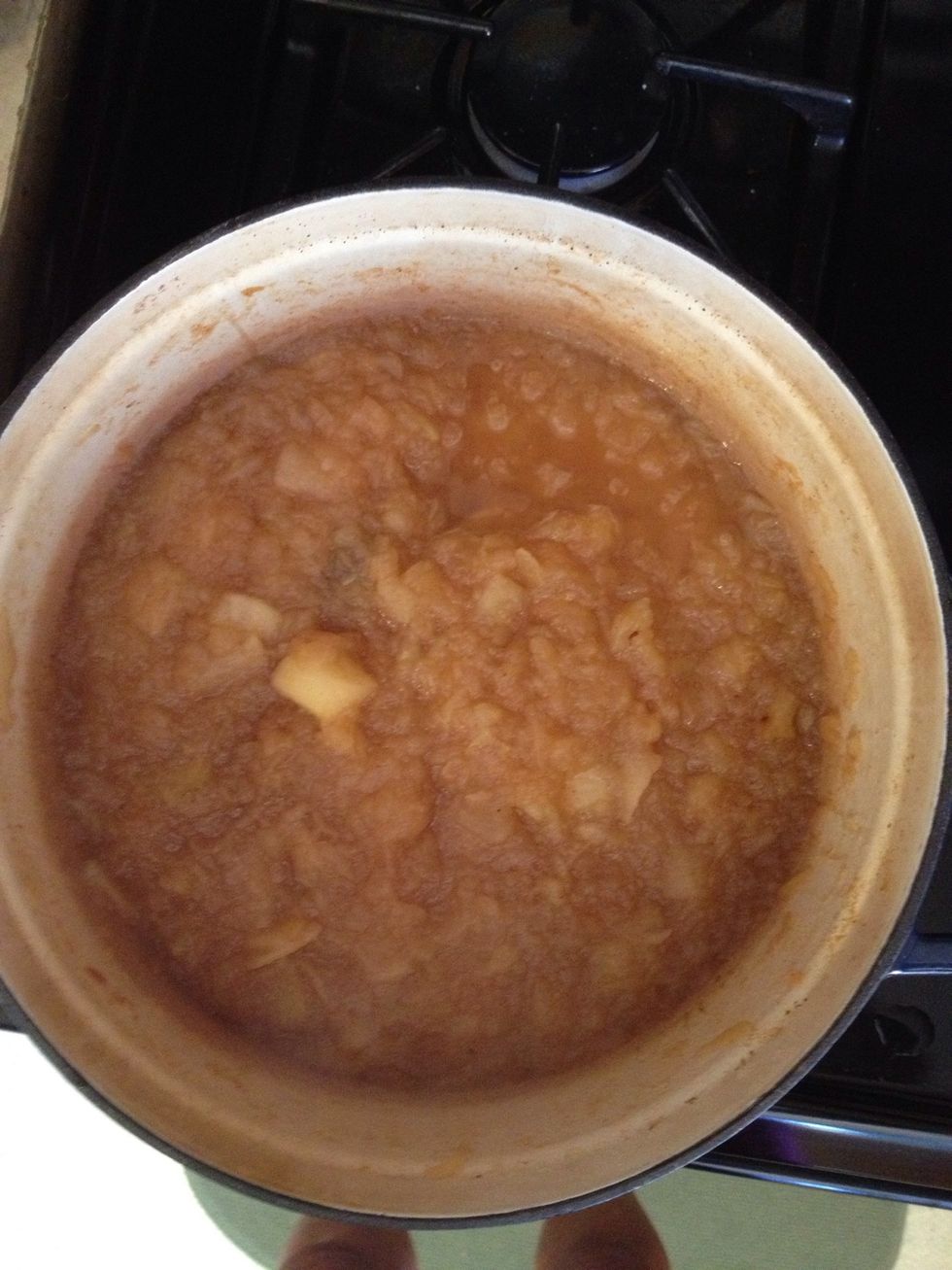 All done and ready for canning. Make sure u have your canning supplies sterilized and ready. I used pint sized jars. Remove cinnamon stix. Add ground cinnamon to taste if u want more cinnamon flavor.