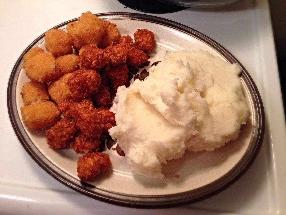 All done! Serve with whatever your tummy desires! (I was too lazy and had the cheese with mayo and chicken with ketchup, oh well...) Enjoy! :)