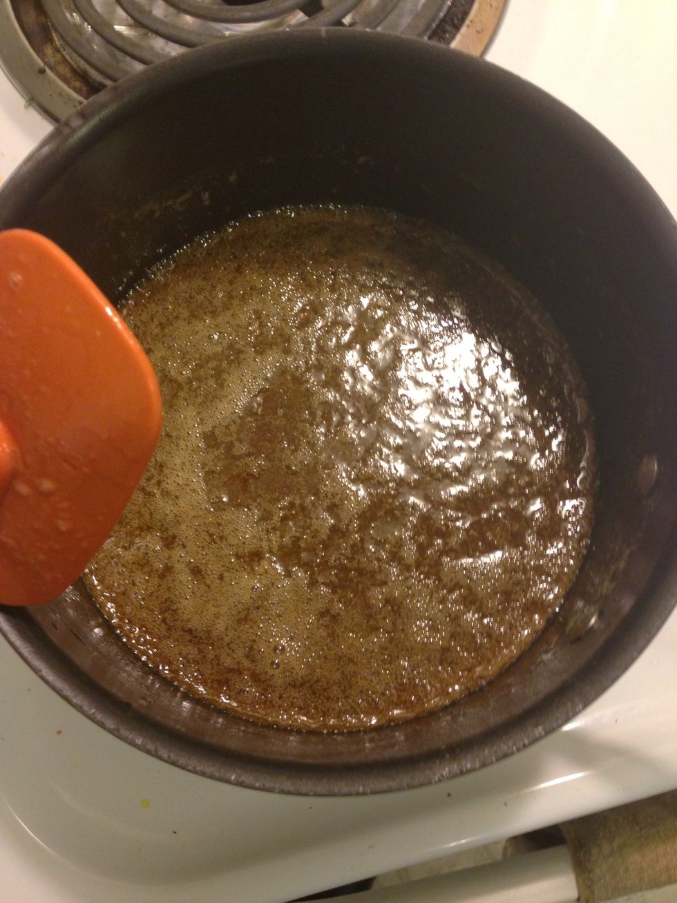 All melted! Stir and remove from heat... It won't harden don't worry!