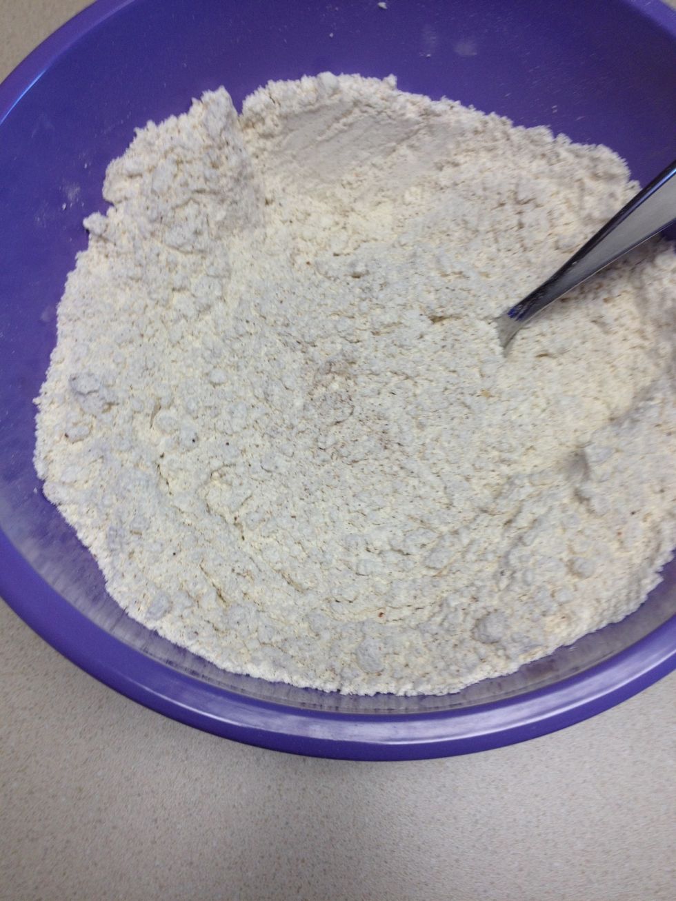 All mixed! Now add one third of the dry mixture to the pumpkin mixture at a time