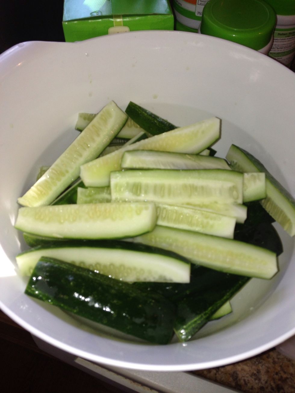 All my cucumbers ready to be canned.