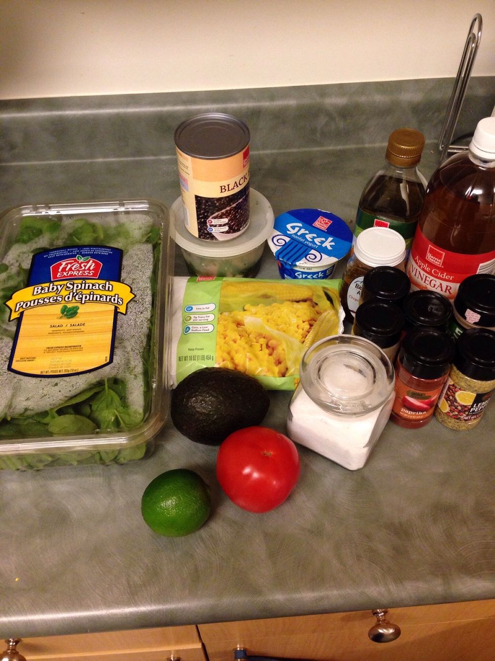 All my ingredients for the salad & the dressing.