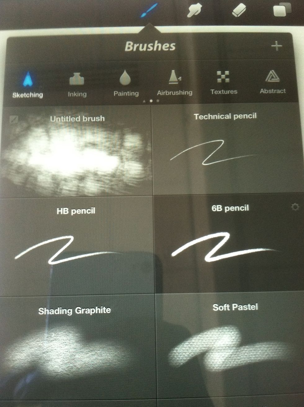 All of your tools are on the top bar. Just tap the brush or box (layer settings) to see more.