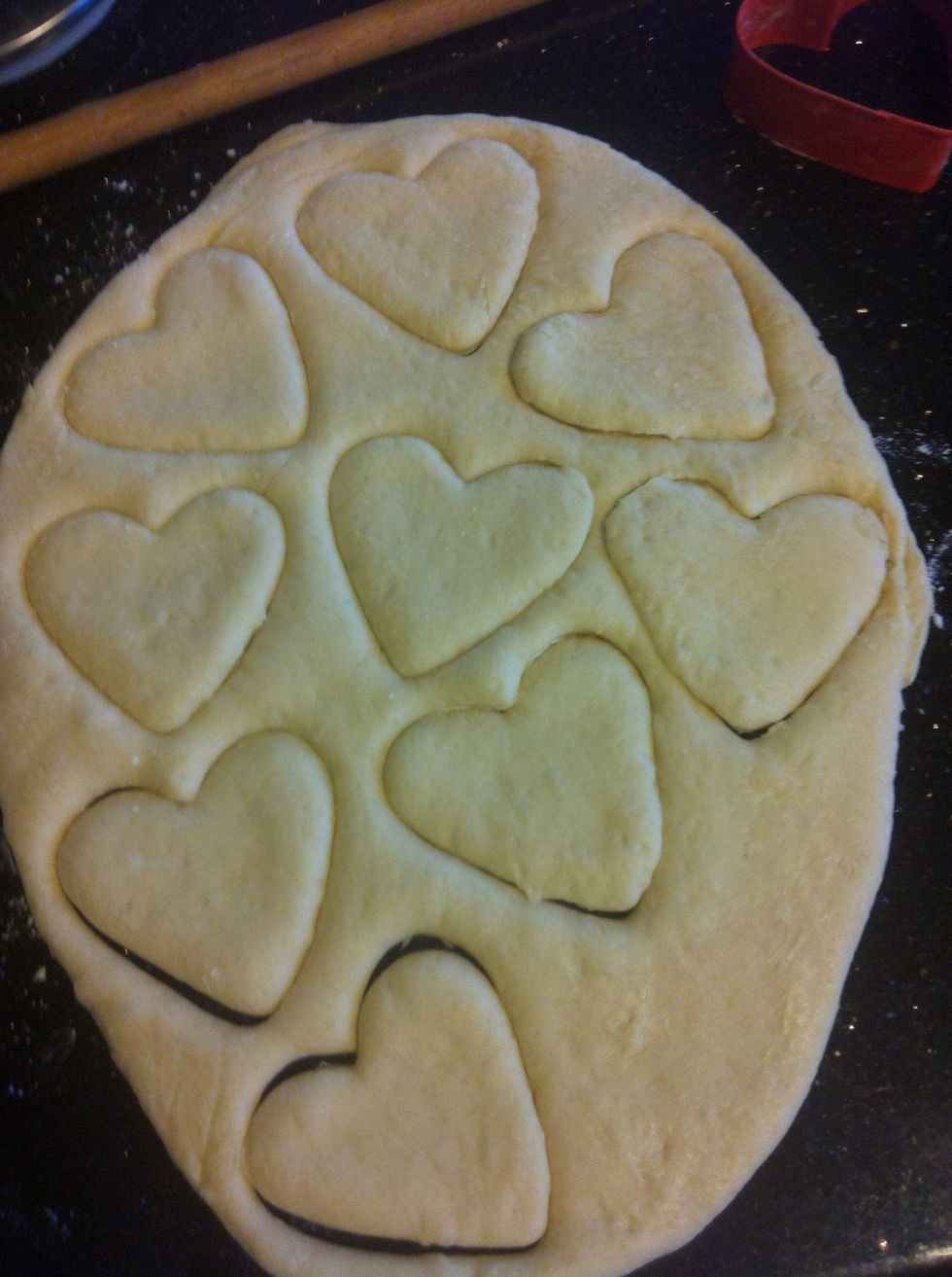 All our glorious heart shaped doughnuts! Some people like to wait another 20 min to let the dough puff up before frying, but I skipped this because my dough had already properly risen.