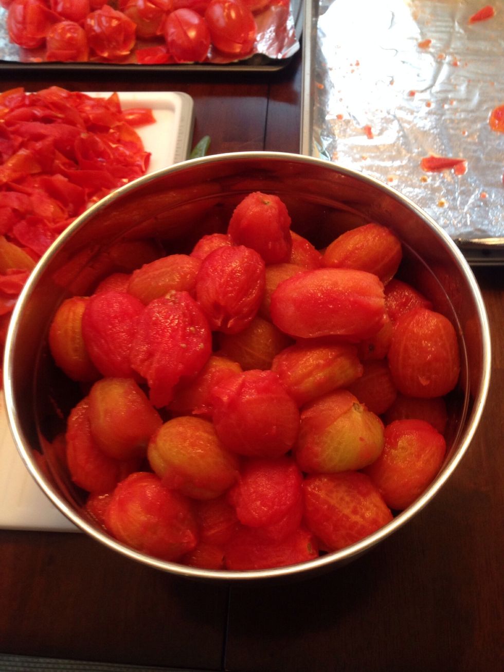 All peeled tomatoes ready to be jarred.