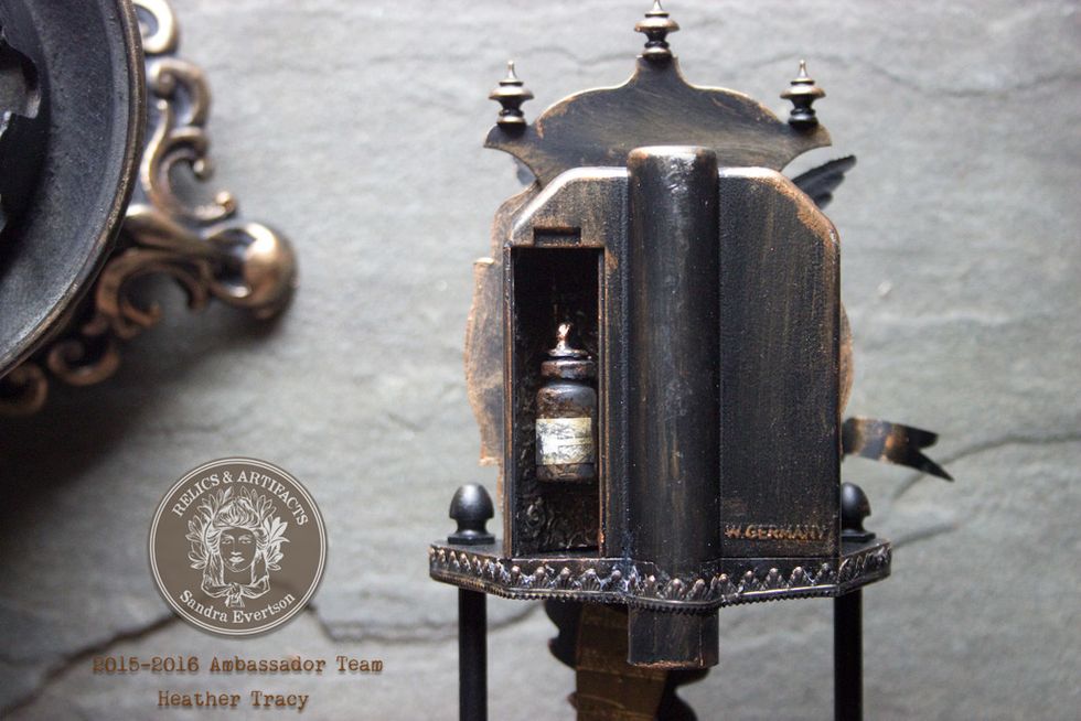 all shrines require ornament, it's a mark of respect.  Here Dresden Trim adorns this tiny storehouse of life force.  All trim aged in black and with touches of golden tones