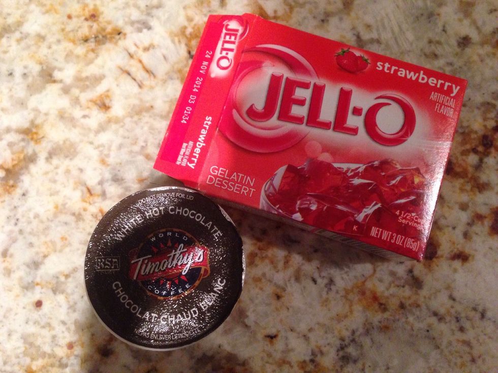 All that is needed is a white chocolate k-cup and strawberry gelatin.