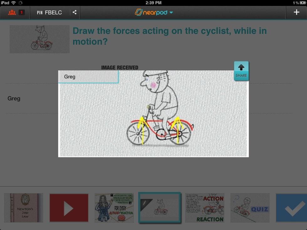All the answers display in the teacher's dashboard. The teacher can preview each submitted answer by tapping on it. Results can also be shared with the entire class.