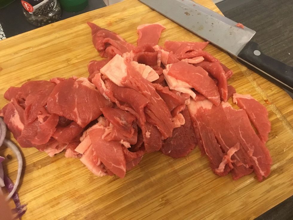 All the beef strips done.