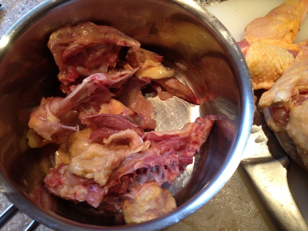 All the bones and the wingtips is going in the pot to become chicken stock for another meal.
