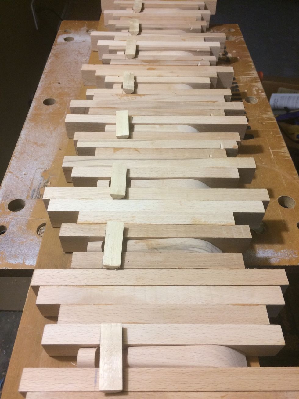 All the braces ready for epoxy. Maybe next time I'll use a full piece instead of the small braces. Or maybe a dowel all the way through so it's hidden.