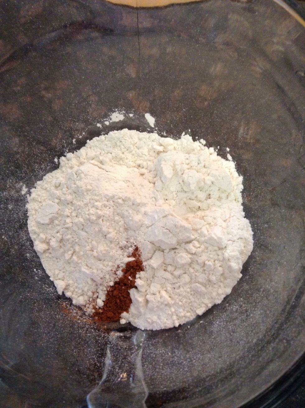 All the dry ingredients in one bowl ready to be added to the wet mixture.