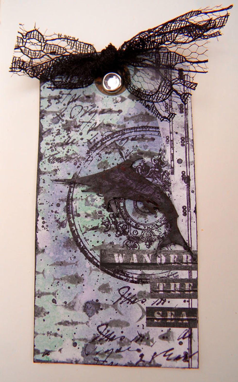 All the goodies on this tag came from 7 Dots Studio, Destination Unknown Collection, except for the background stamp with all the fish on it. I LOVE how this one turned out!