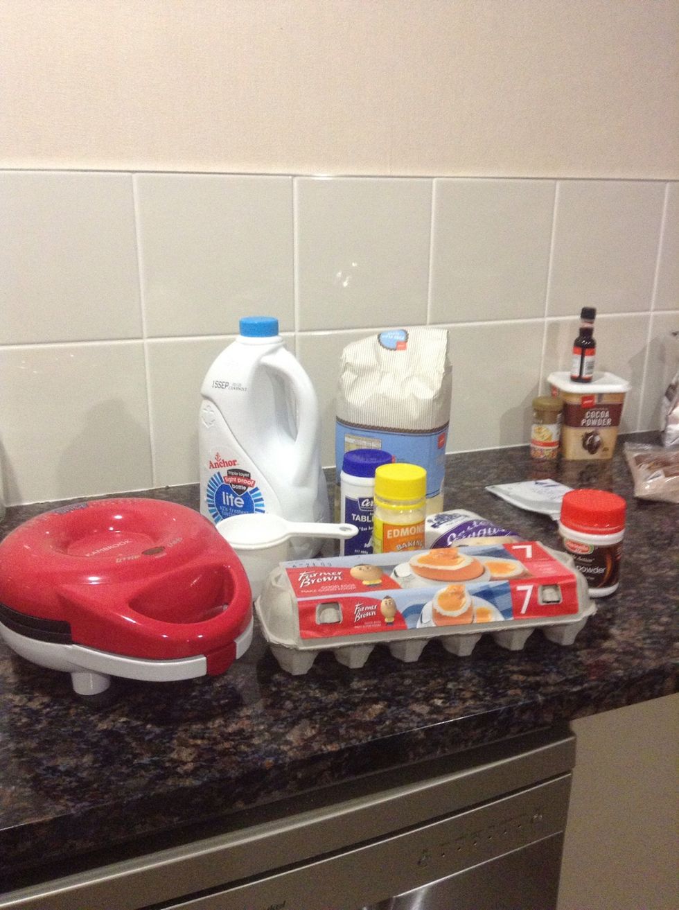 All the ingredients for making the doughnuts.
