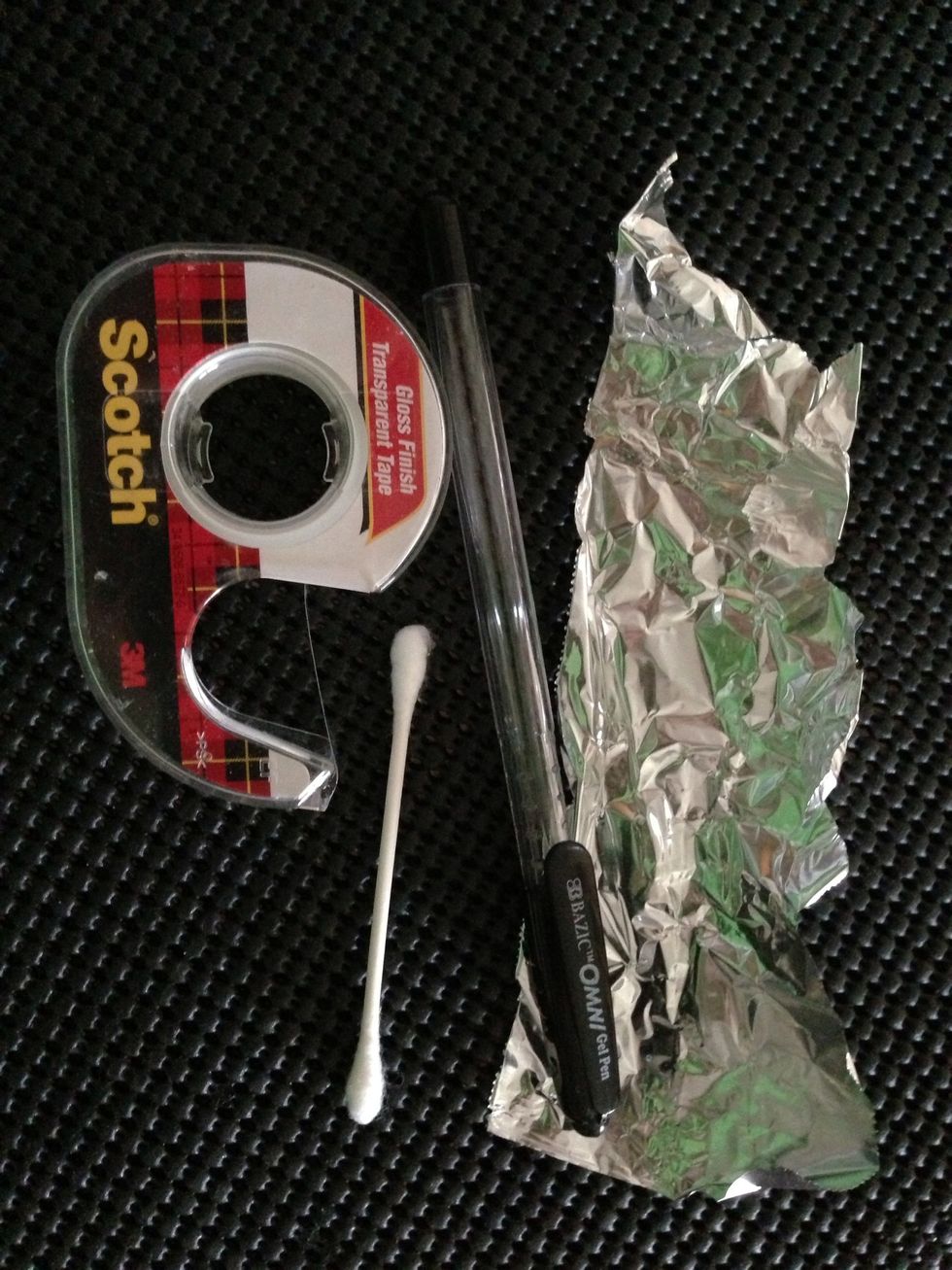 All u need is a pen, scotch tape, ear bud and aluminum foil