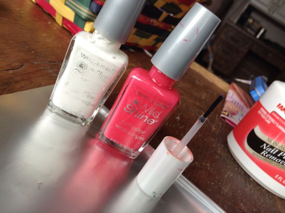 All you need is white and a base color. (Make it kinda bright) and a extra brush and toothpick.