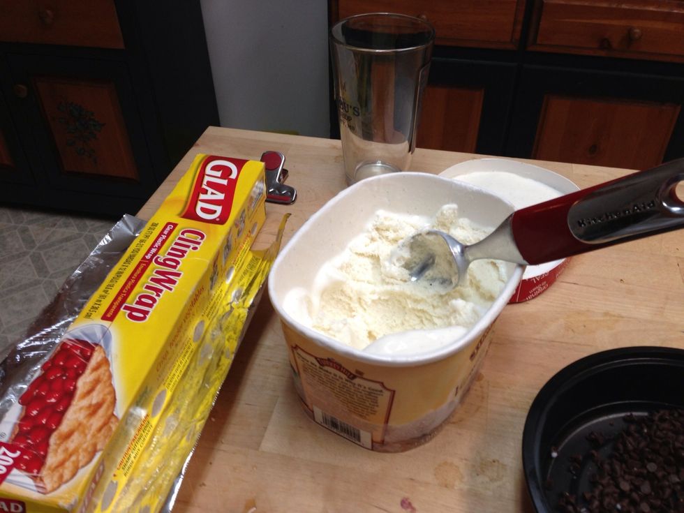 Allow ice cream to soften at room temperature for a few minutes while the cookies are in the freezer.