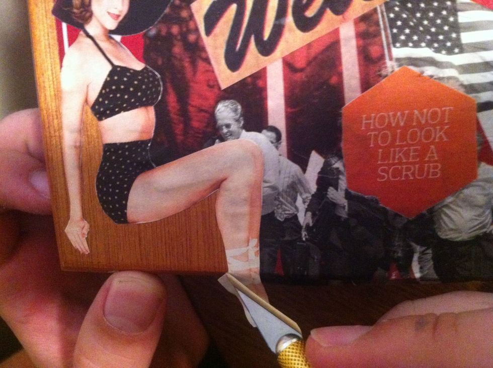 Allow the glue to dry a bit and cut away the excess overhanging clippings.