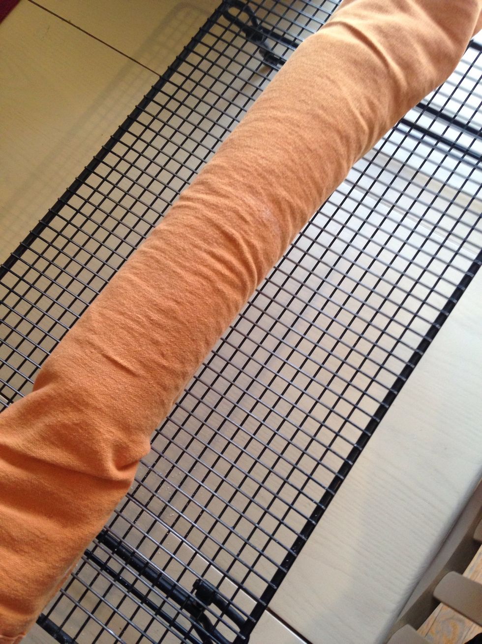 Allow to cool cake seam side down on rack. At least 2 hours.