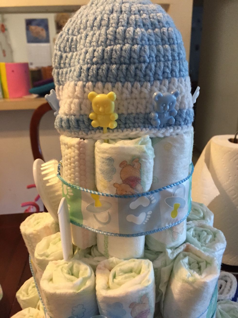 Almost done put all the decorations in the cake like you see