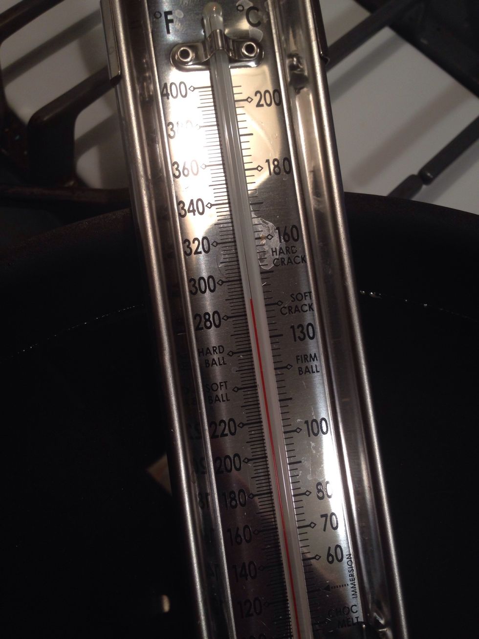 Alright. 285(ish) F. We are ready to cook! Before you put anything into the oil make sure that the temp has stabilized. You don't want to start cooking and then realize the heat rose to 400 degrees.