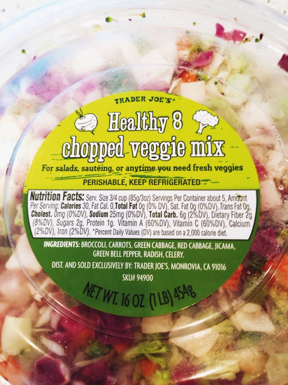 Alright, I'm cheating... But it will save you a TON of time. Go to Trader Joes, grab it & add it. It has broccoli, carrot, green & red cabbage, jicama, green bell pepper, radish and celery.
