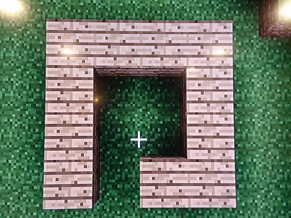 Alright time to start. Make a 4 by 4 house leaving a space for the door you will make later.