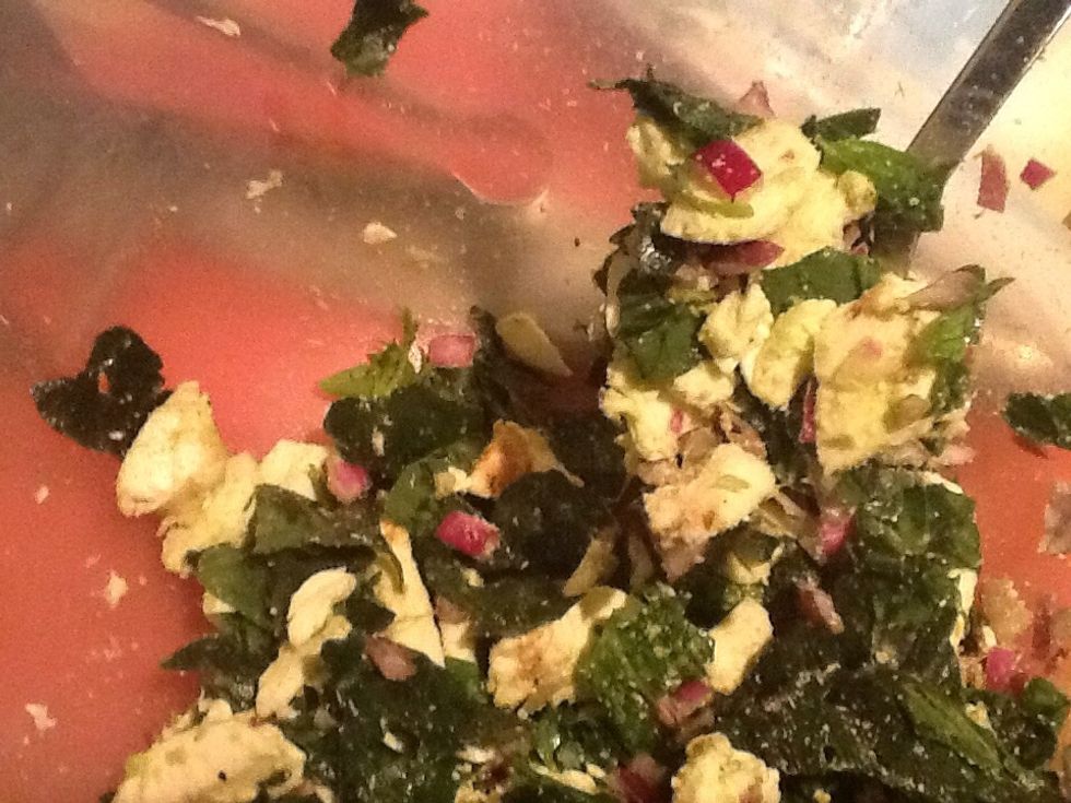 Also add a handful of grated parmesan. Salad filling ready! Made loads so daughter could snack while we cooked.