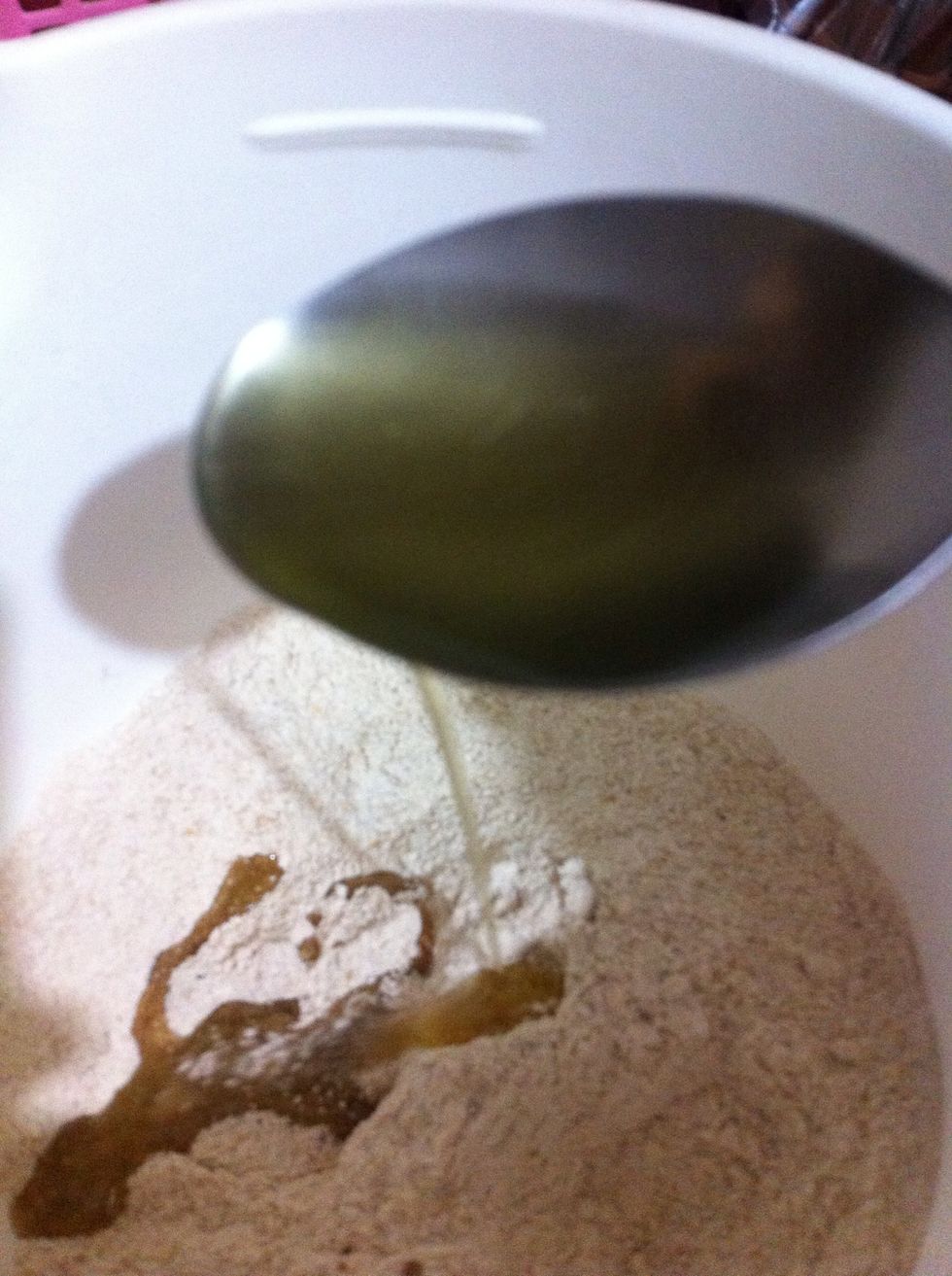 Also add in the plain flour and pour 2tbs olive oil