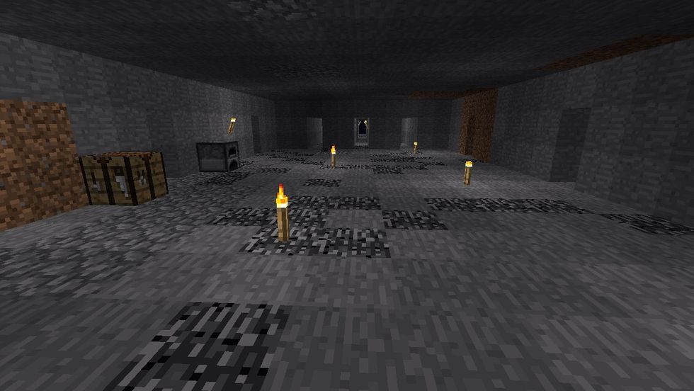 Also, at the bottom i do the same again but around the outside, on every other block, i make a huge path to the edge of the world