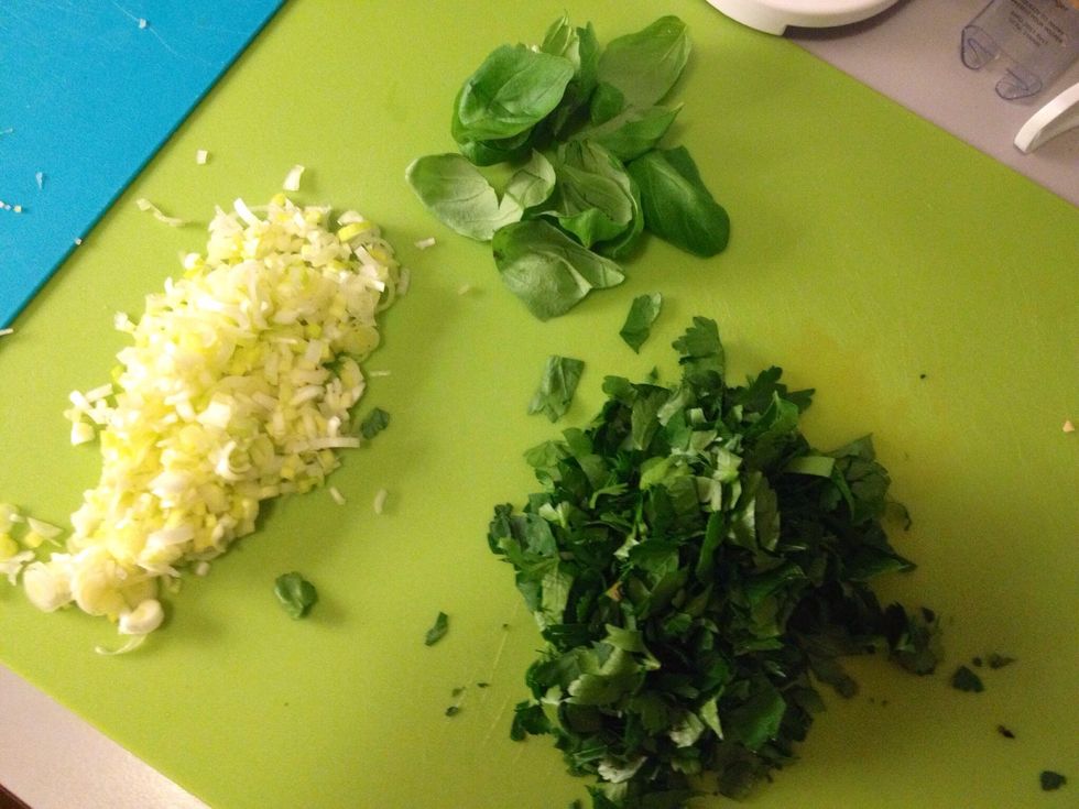 Also chop spring onions and flat parsley.