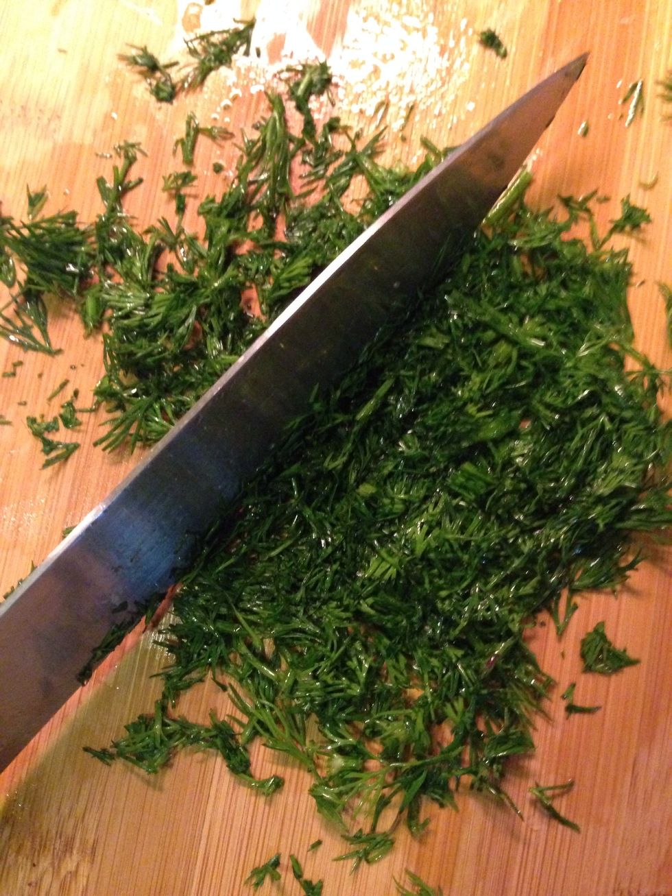 Also chop the dill into very very small pieces and set aside