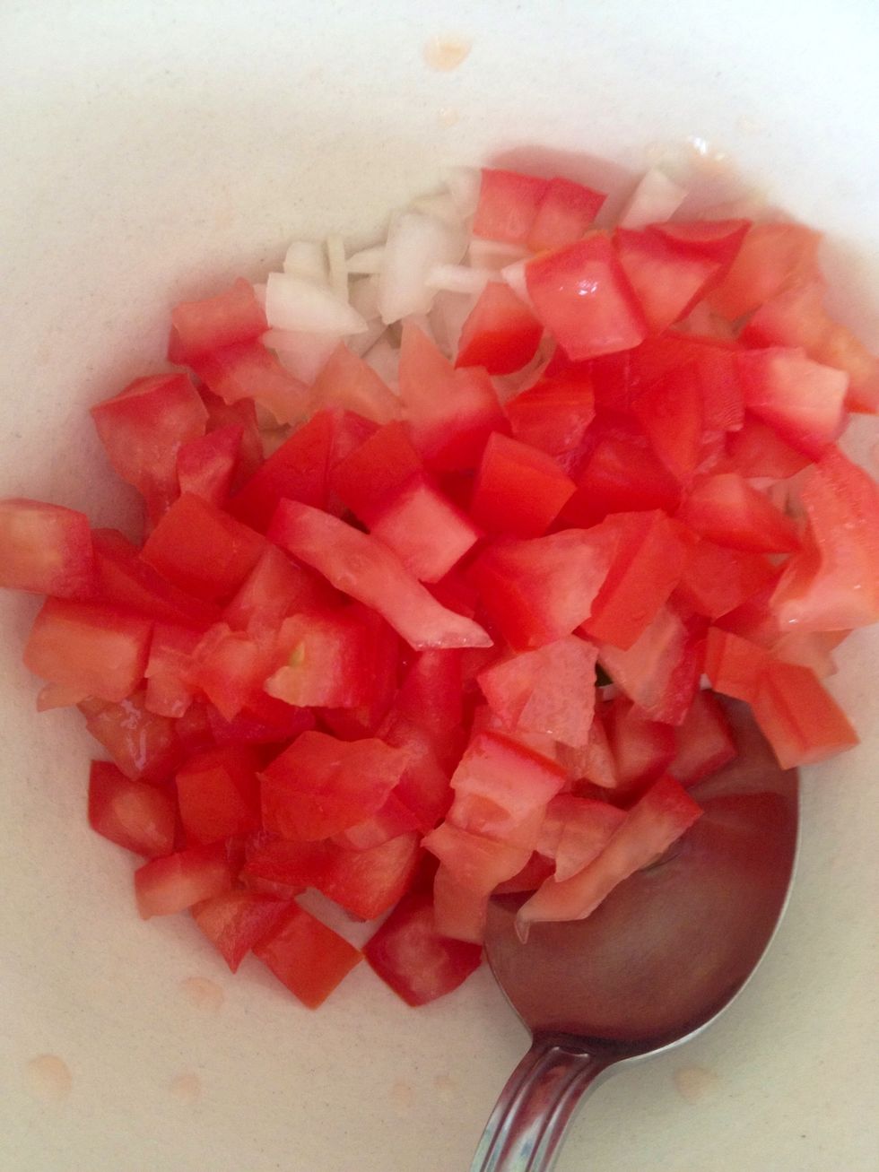 Also dice the tomatoes. I actually used 1 big tomatoe & 3 cherry tomatoes.